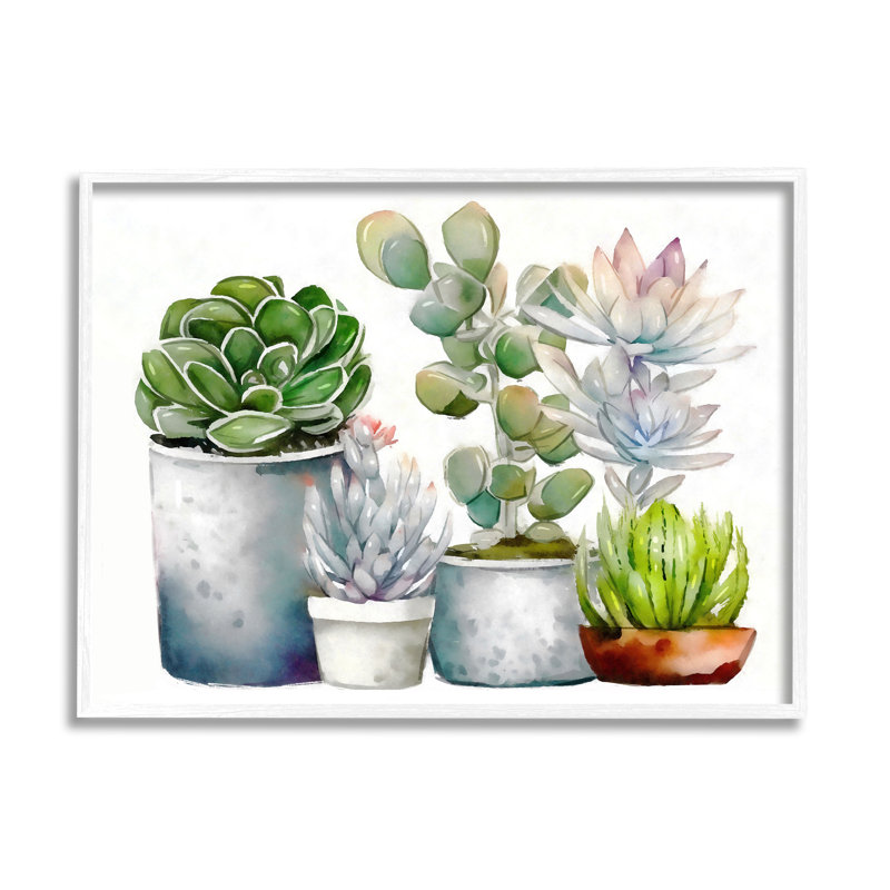 «Mixed Botanicals Floral Succulents» encadré sur bois par Ziwei Li, impression, H 11 po x l 14 po x P 1,5 po