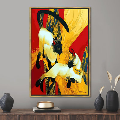 Gustav Klimt Inspired Oil Painting Reproduction Wall Art Featuring Two Cats for Cat Lovers