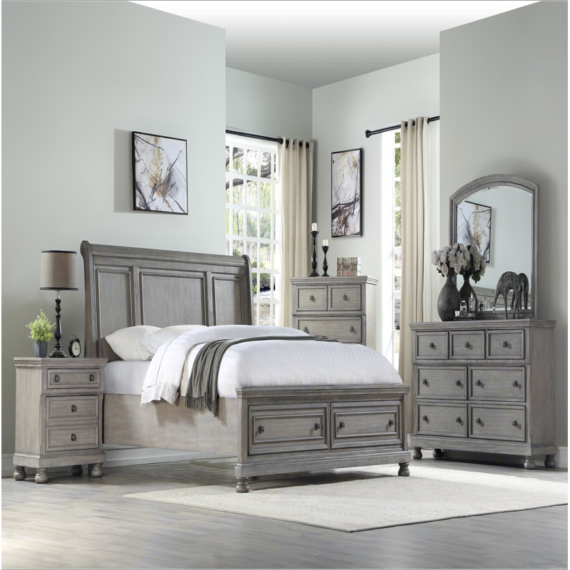 Commode 5 tiroirs, Gris antique