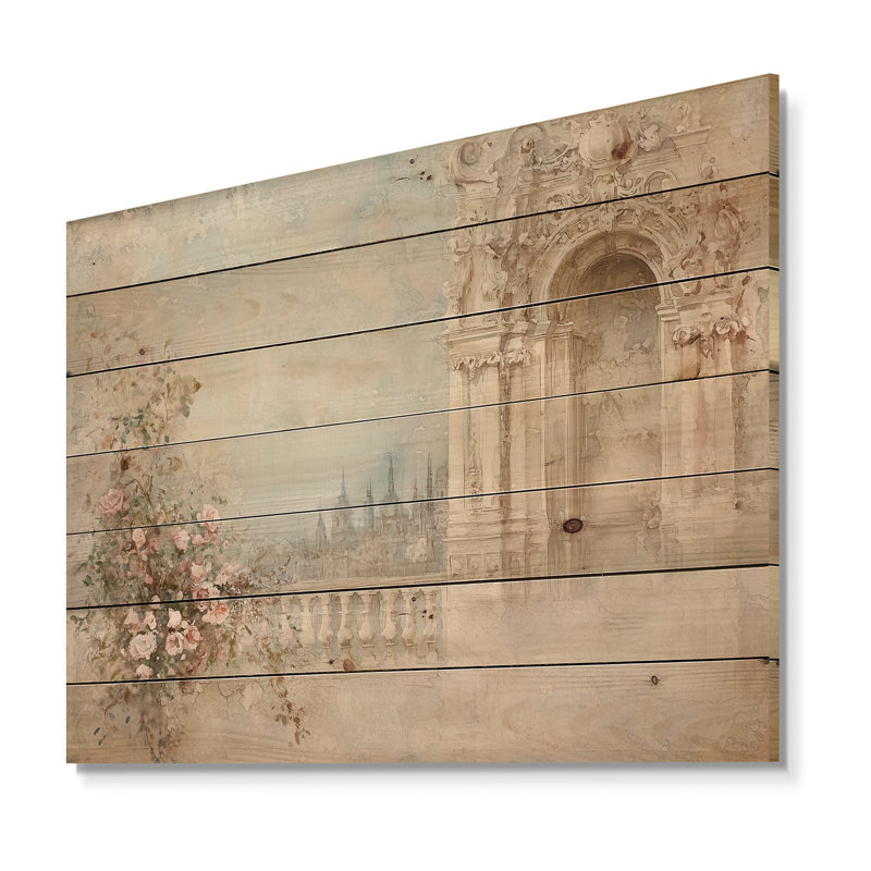 Église baroque délicate de Vienne - Art mural en bois de Vienne sur bois de pin naturel, H 24 po x l 32 po