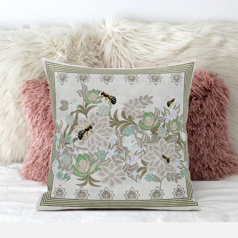 Coussin 18 x 18 Bee Blown, Beige / jaune / vert / brun