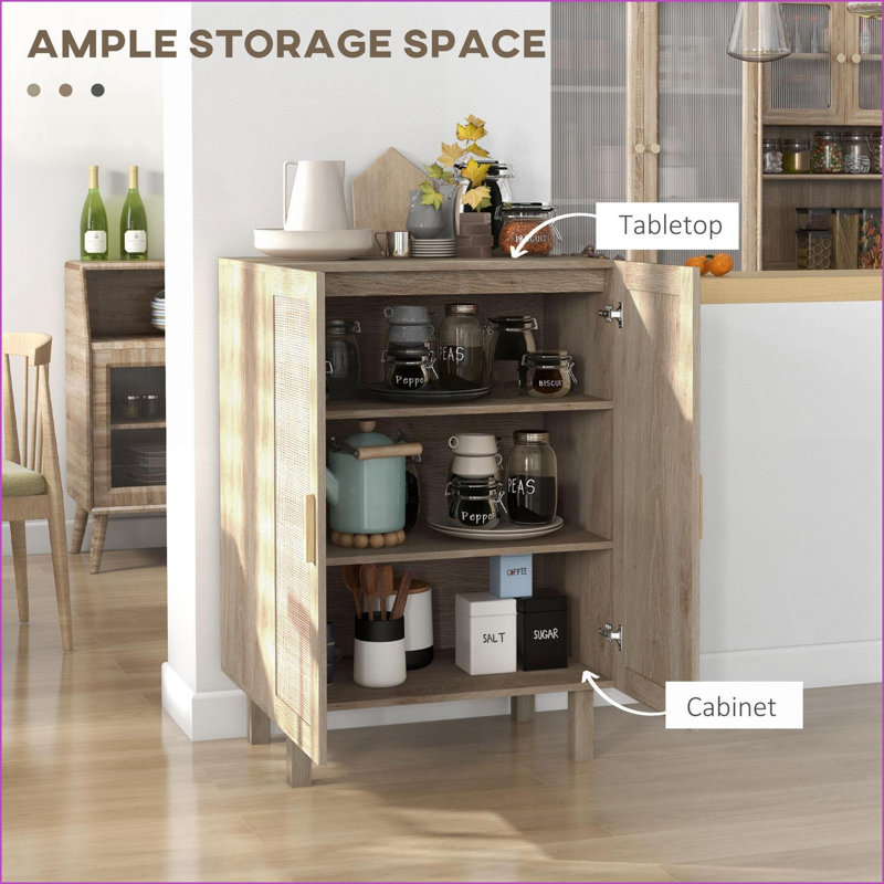 Armoires avec 2 portes en rotin et amp; Tablettes réglables, armoire de cuisine bohémienne, brun noyer | Bohémien | Cuisine