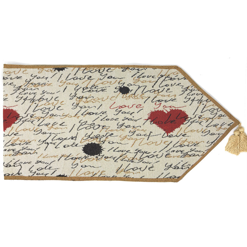 Geometric Cotton Blend Oval Valentine's Day Table Runner, 54" L x 13" W