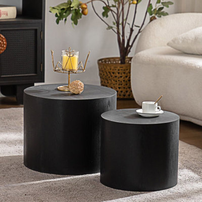 2-Pieces Round Wooden Nesting Coffee Table