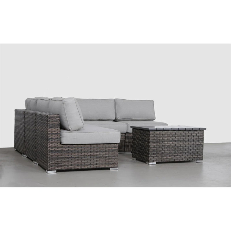 Ensemble de patio en osier pour 4 personnes avec coussins entièrement assemblé