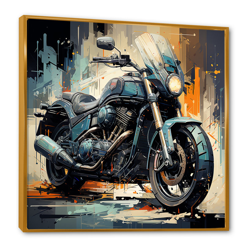 «Blue Chopper Bike Matrix» sur toile, Cadre flottant doré, 16" H x 16" W