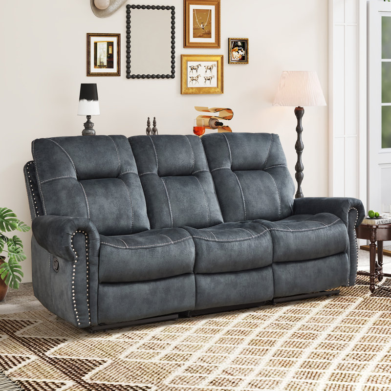 Ensemble de salon inclinable 2 pièces avec fauteuil relevable et canapé manuel, Bleu ardoise