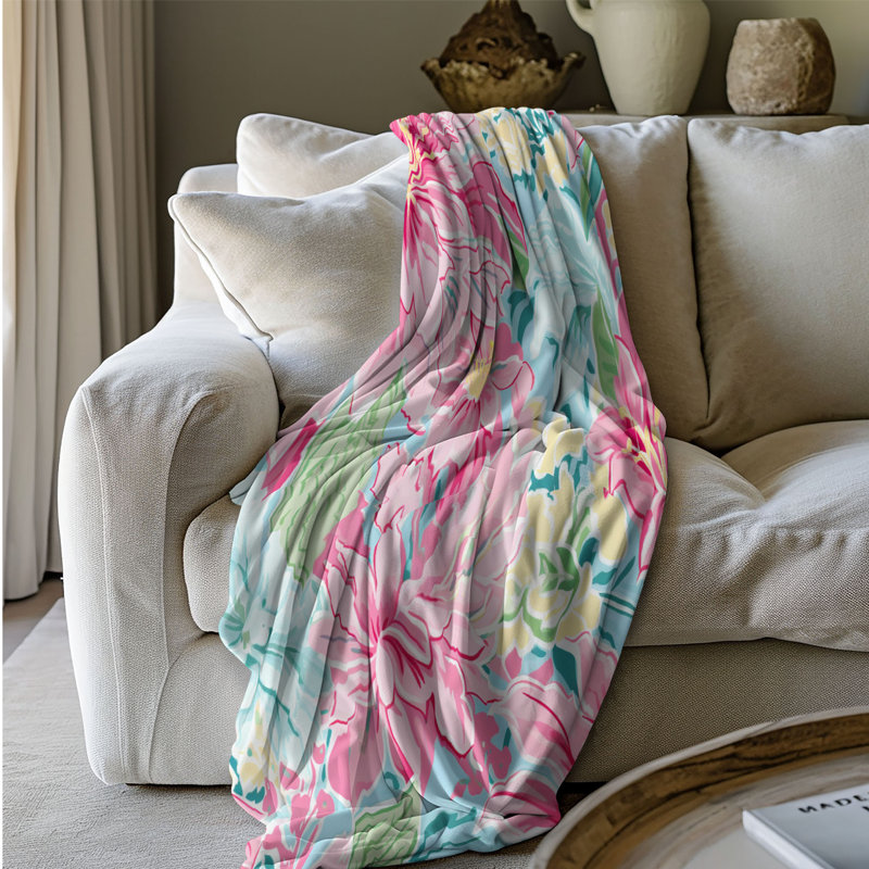 Motif de balise maritime - 1 pièce Sherpa Premium, L 60 po x L 80 po, Art floral printanier élégant