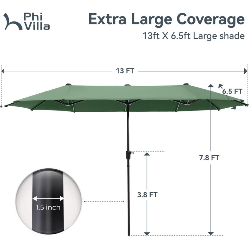 Parasol de marché rectangulaire à manivelle 6,00 po x 8 po Louwrens, Vert menthe
