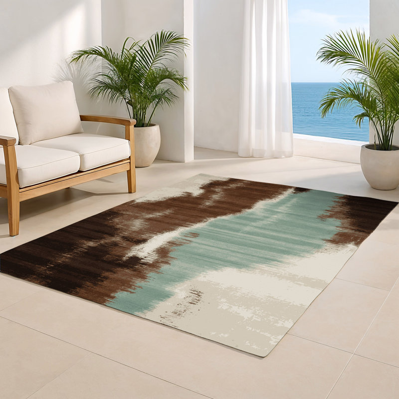 Tapis intérieur et extérieur brun Watercolor, Rectangulaire 8 pi x 10 pi
