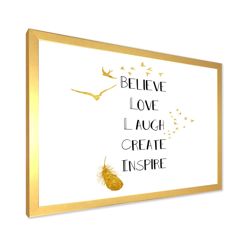 " Inspirational Quote On White And Gold ", Gold Framed Canvas, 12" H x 20" W x 1.5" D