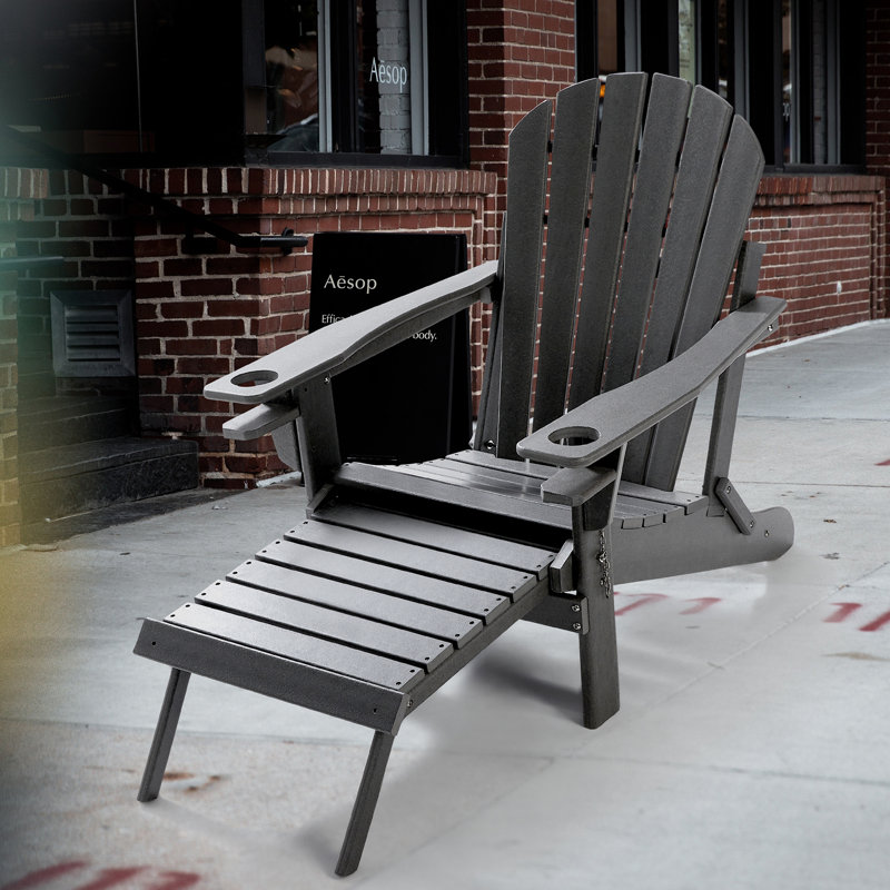 Chaise Adirondack pliante en plastique avec repose-pieds, Gris