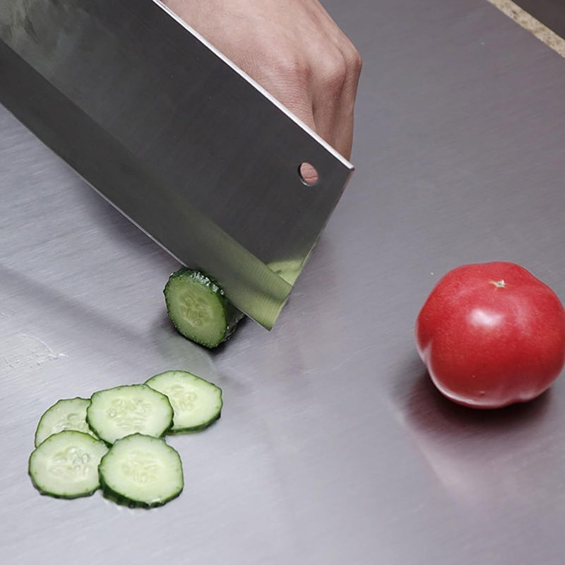Planche à découper et à pâtisserie en acier inoxydable de 50 x 40 cm avec rebord.