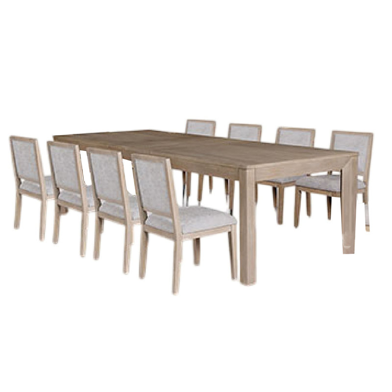 Ensemble de tables de salle à manger Kizie, chaises extensibles en bois de 94 à 118 pouces, Brun, 9, Gris / brun fauve