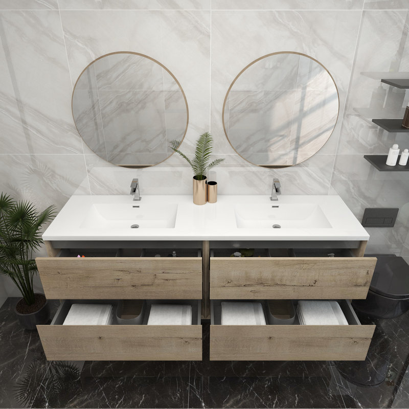 Meuble-lavabo double 72 po, Chêne blanc