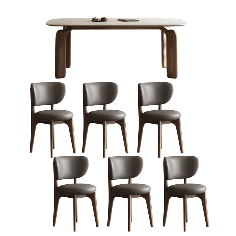 Modern solid wood rock plate dining table sets., 29.53"H x 70.87"L x 31.5"W