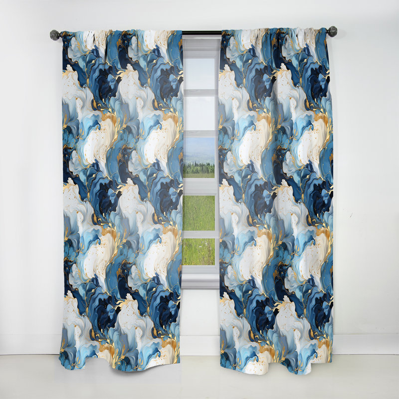 Rideau obscurcissant céleste marbre doré et bleu II - 1 panneau, L 52 po x L 63 po