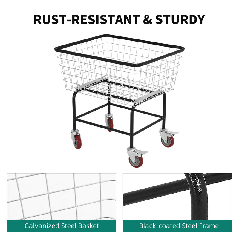 Metal Laundry Cart with Wheels, Silver