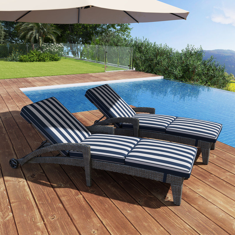 Chaise longue d'extérieur en osier avec coussins WFMFL-AHAX2401RO-2AKA-101 , Bleu rayé
