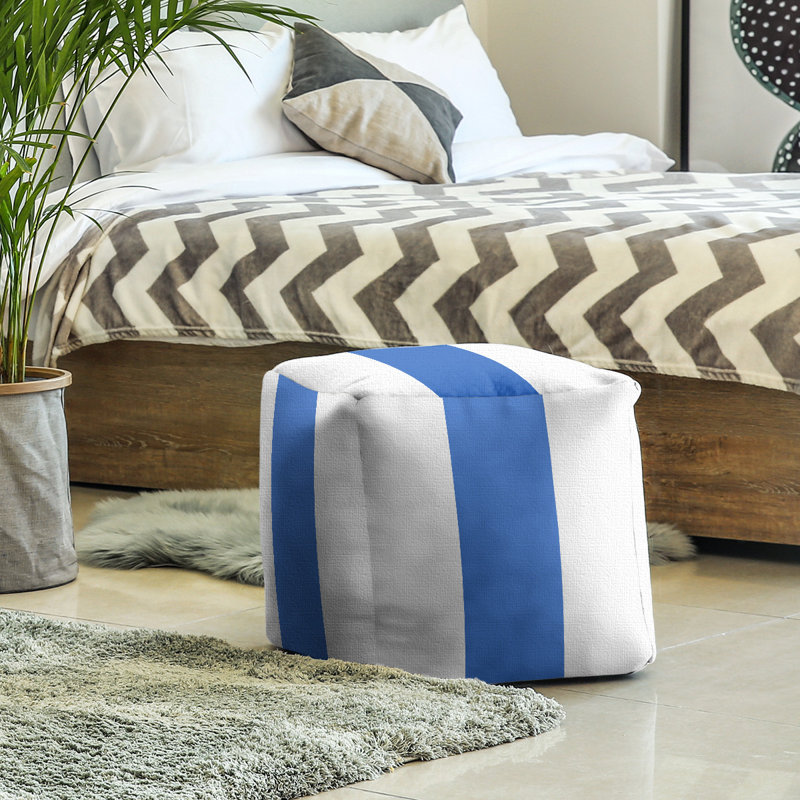 Upholstered Ottoman, White/Blue