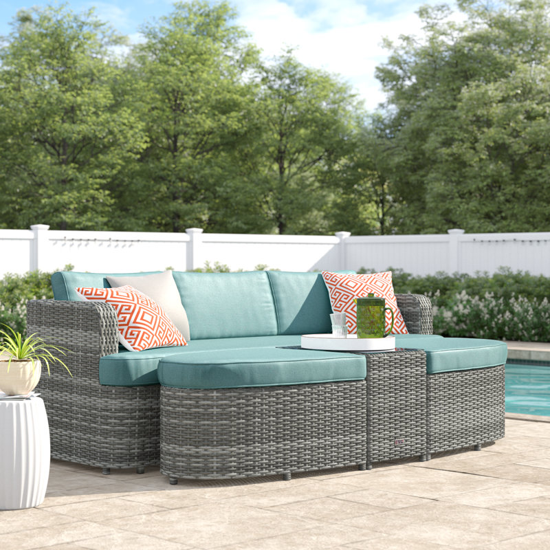 Anazco 89'' Wide Curved Patio Daybed with Cushions, Gray, Celadon