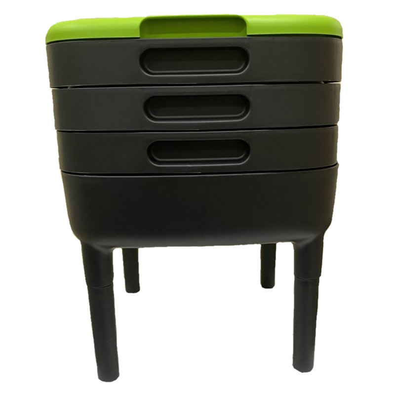 15" Black and Green Plastic 3-Tray Worm Compost Bin
