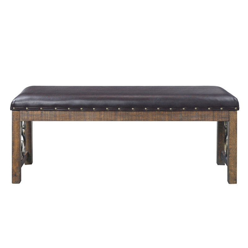 Banc de salle à manger en cerisier noir et patiné avec revêtement en similicuir