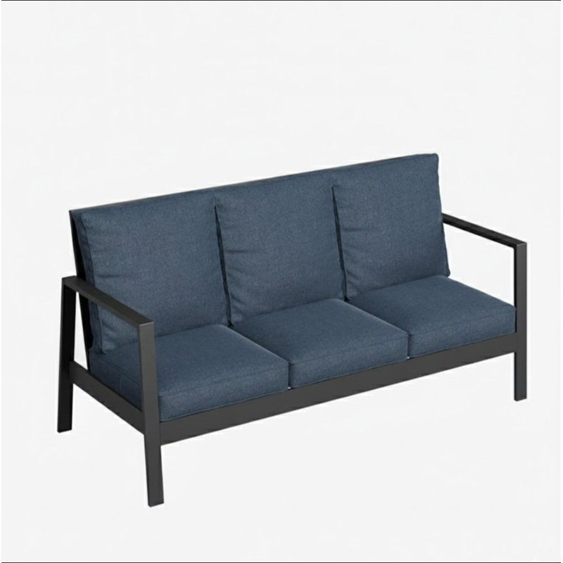 75" All-Weather Aluminum 3-Seat Patio Sofa, Blue