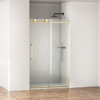 Frameless Shower Door, 44-48 In W X 75 In H,Sliding Shower Door With 5/16"(8Mm) Clear Tempered Glass Shower Door,Explosion-Proof Film Nano Coating,Easy To Clean