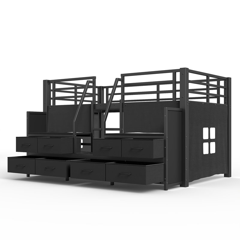 Lit mezzanine moderne avec tablettes et éclairage intégré Giran, Noir
