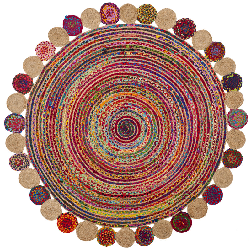 Tapis rouge tissé à la main Herzig, Rond 7 pi