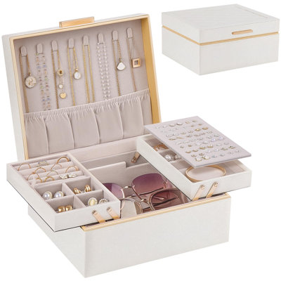 Jewelry Box Organizer for Women Girls, 2 Layer Holder Case for Necklace Earrings Rings Bracelets