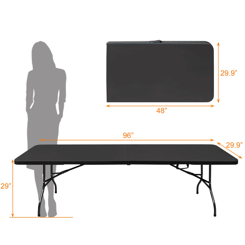 Table pliante de 8 pi, table en plastique portative pour le camping, pique-niques, fêtes, table pliable à charge élevée, Noir