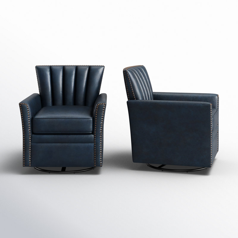 Arhianna Leather Swivel Armchair, Navy Genuine Leather