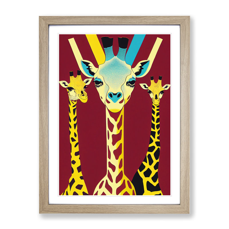 Three Giraffes - Framed Print, 46cm H x 34cm W x 2cm D, Oak