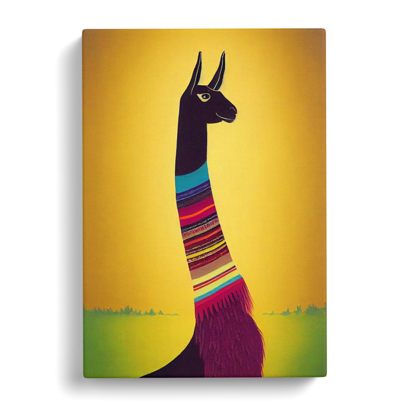 Llama Retro - Wrapped Canvas, 60cm H x 40cm W x 3cm D