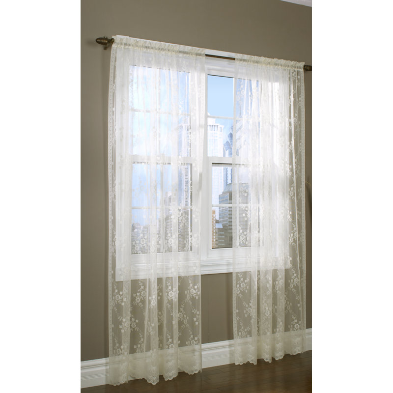 Allyson Floral Sheer Rod Pocket Single Curtain Panel, 56" W x 54" L, Shell