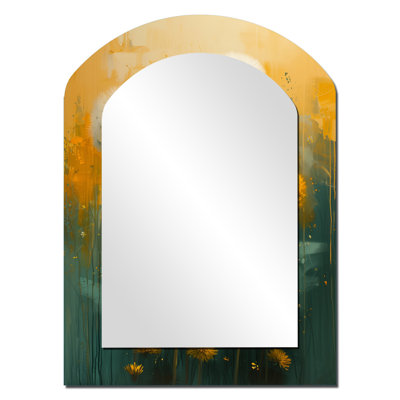Art nouveau, pissenlit blanc et jaune collage II - pissenlit grand miroir mural de forme irrégulière