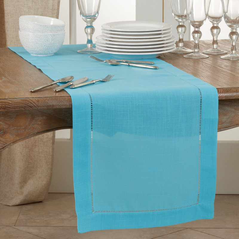Emmeline Solid Color Table Runner, 60" L x 16" W, Turquoise