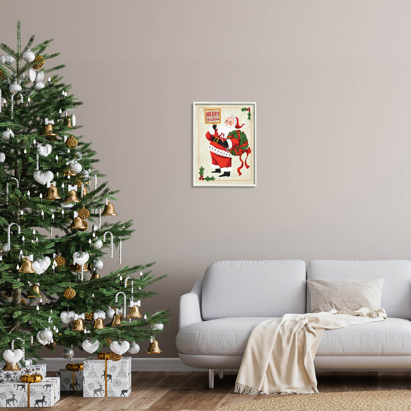 Joyeux Noël père Noël rétro -121, H 20 po x l 16 po x P 1,5 po, Giclée encadrée blanc bord de mer
