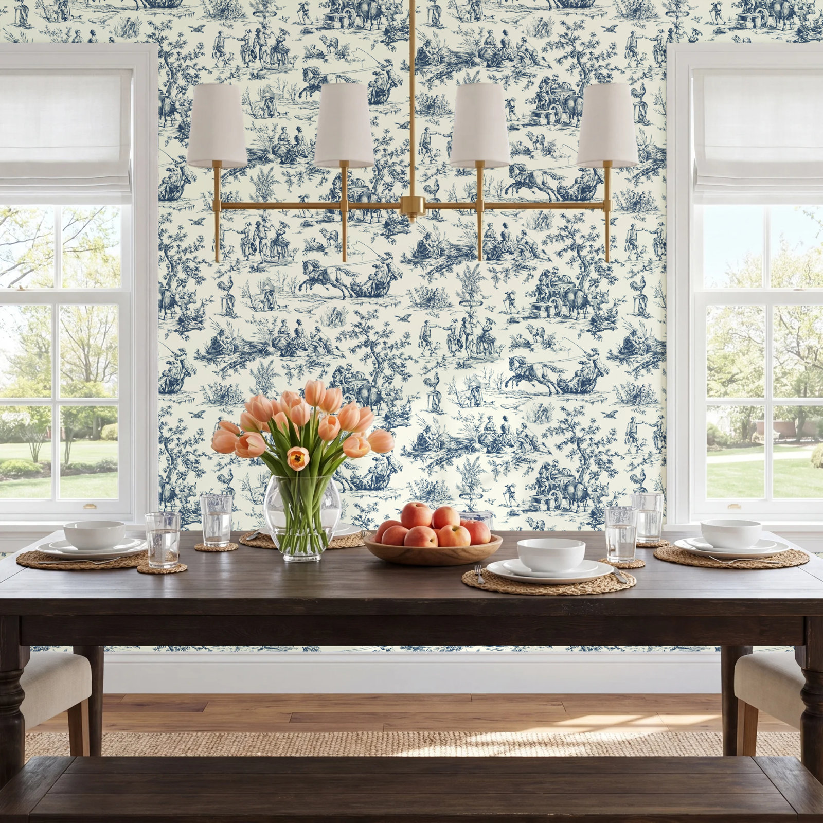 Ashford Toiles Toile Wallpaper, Navy/Off-white