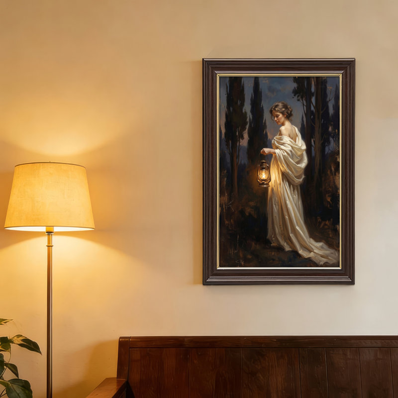 Art mural antique sur toile encadré doré pour le salon, la chambre à coucher, le bureau ou le vestibule - Décoration murale décorative avec lanterne