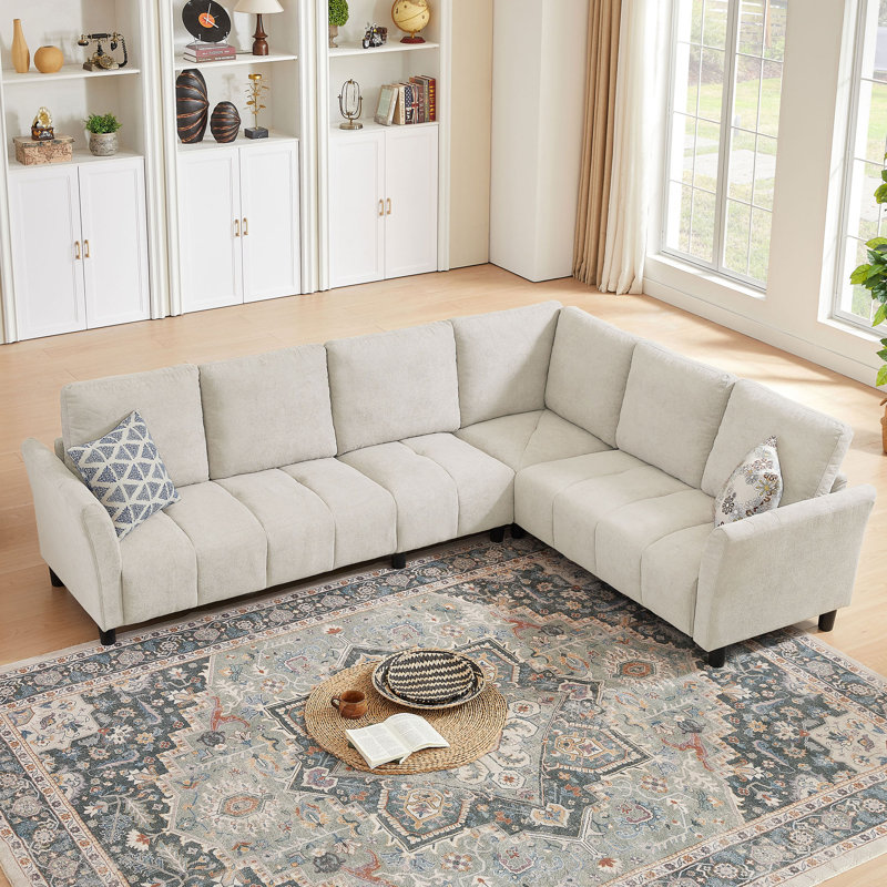 "102.56" Wide Reversible Sectional Sofa with Corner Lounge Seat, Beige Fabric