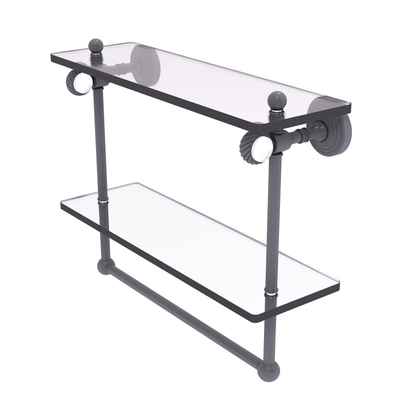 Étagère murale double en verre Jarrell, H 13 po x l 16 po x p 5,12 po, Gris mat