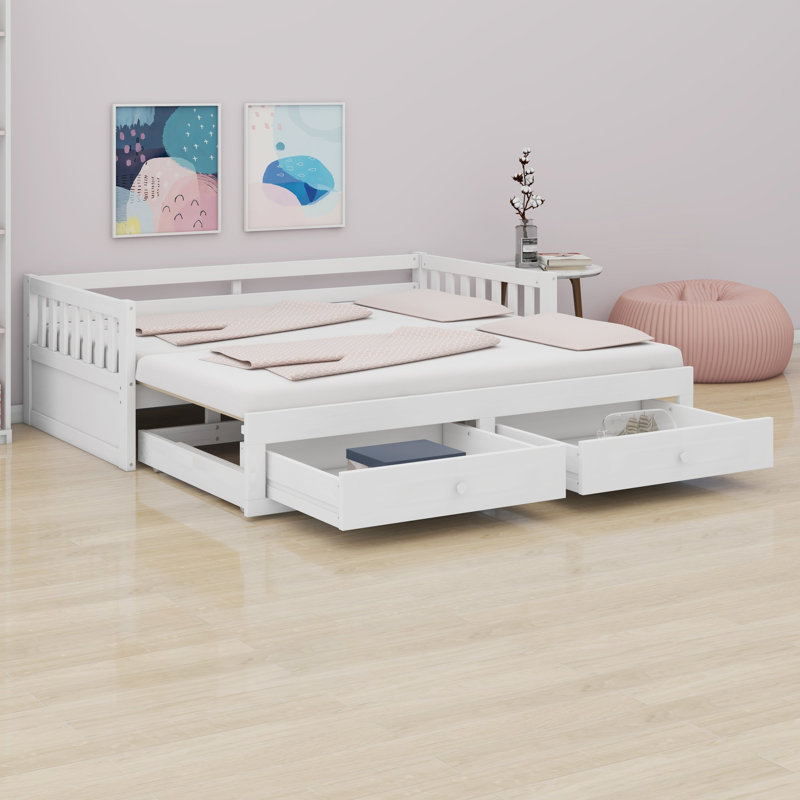 Lit de jour avec couchette coulissante et structure extensible pour une chambre d'amis moderne, Blanc