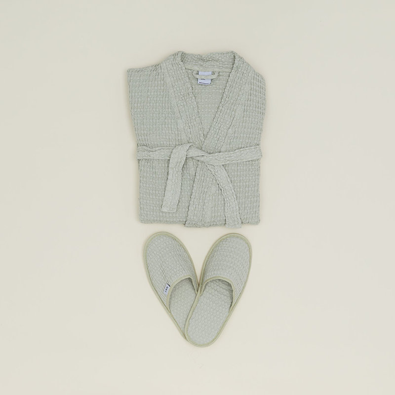 Pantoufles simples en coton gaufré, Moyen, Sauge