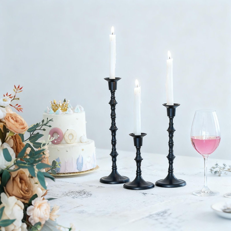 Elegant Taper Candle Holders Set Of 3, Bamboo-Shaped Metal Candle Sticks For Table Centerpiece, Home Decor, And Special Occasions