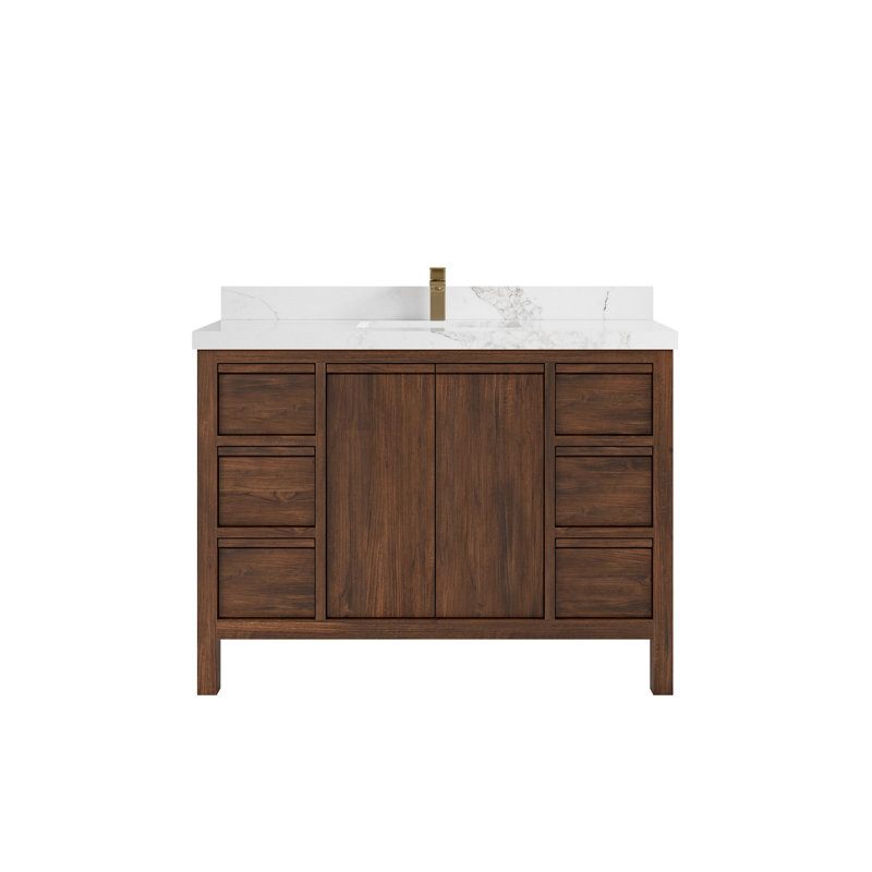 Ensemble de meuble-lavabo simple 48 po Teak, Calacatta Nuvo