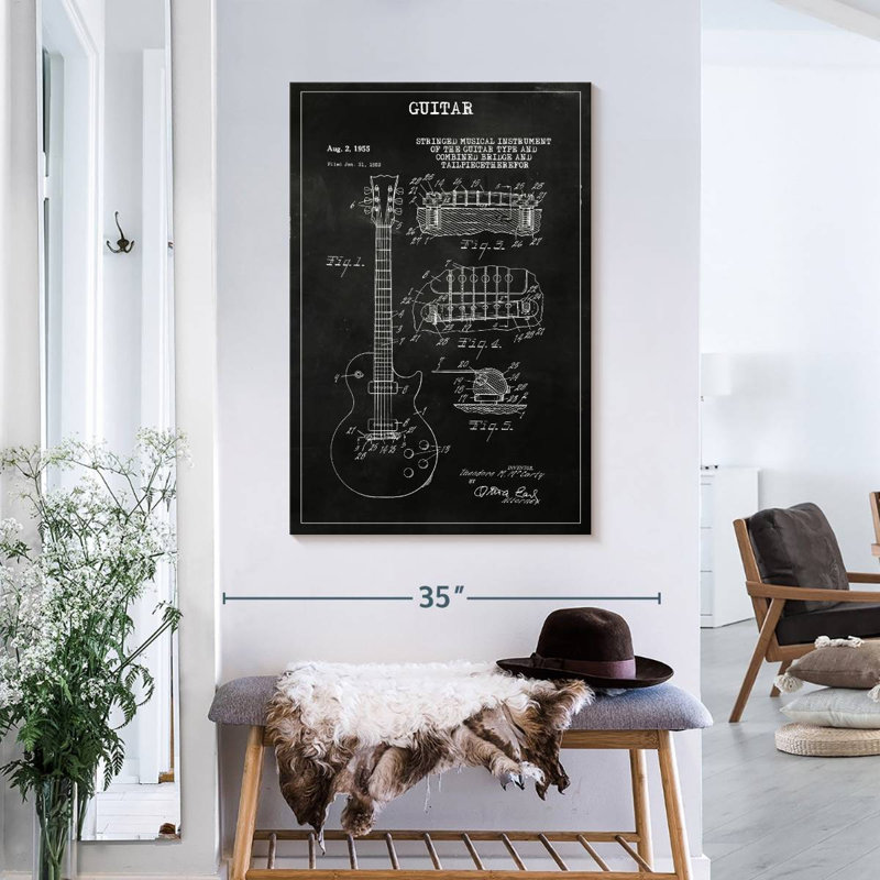 «Guitare BW», reproduction sur toile, H 36 po x l 24 po x P 1,25 po