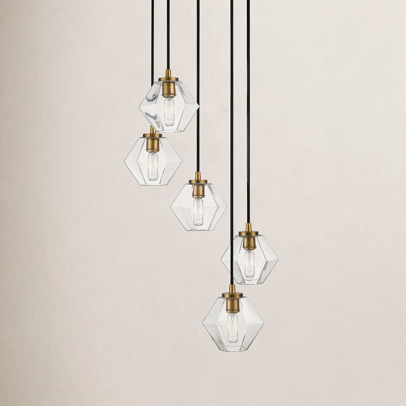 Marseille 5-Light Chandelier, Natural Brass, Transparent